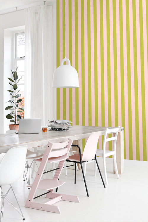ESTAhome behang strepen roze en groen - 0.53 x 10.05 m - 131574