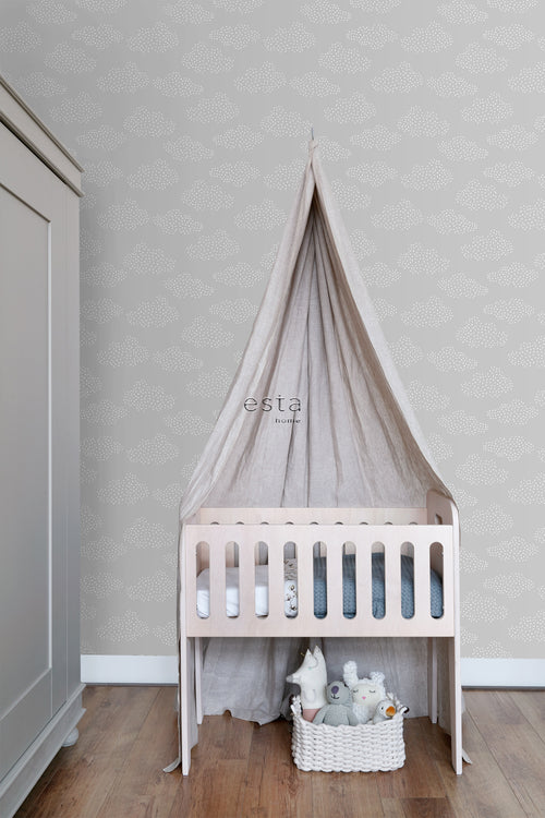 ESTAhome behang wolkjes grijs - 50 x 900 cm - 139517