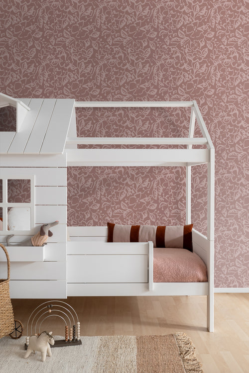 ESTAhome behang bladeren en bloemen mauve paars - 50 x 900 cm - 131373 - vtwonen shop