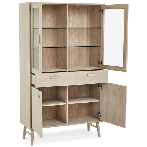 Furnhouse vitrinekast Porto - Witte olie - MDF, Eikenfineer, Glas - 40x110x187