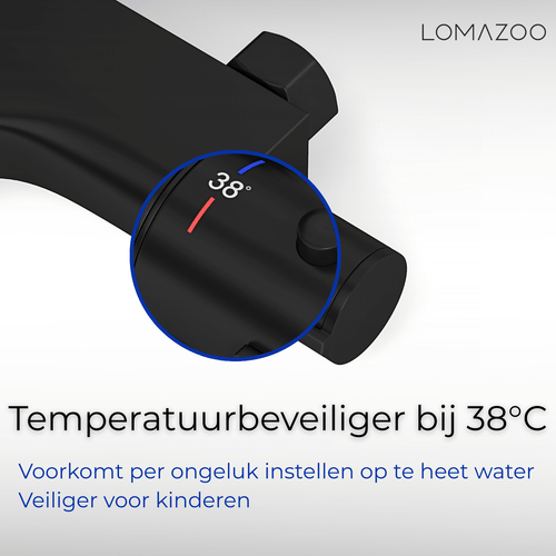 LOMAZOO thermostatische badkraan - mat zwart - 15 cm
