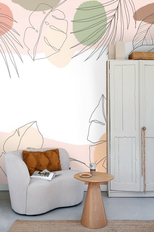 Sanders & Sanders fotobehang bladeren roze, groen en beige - 375 x 270 cm - 600993
