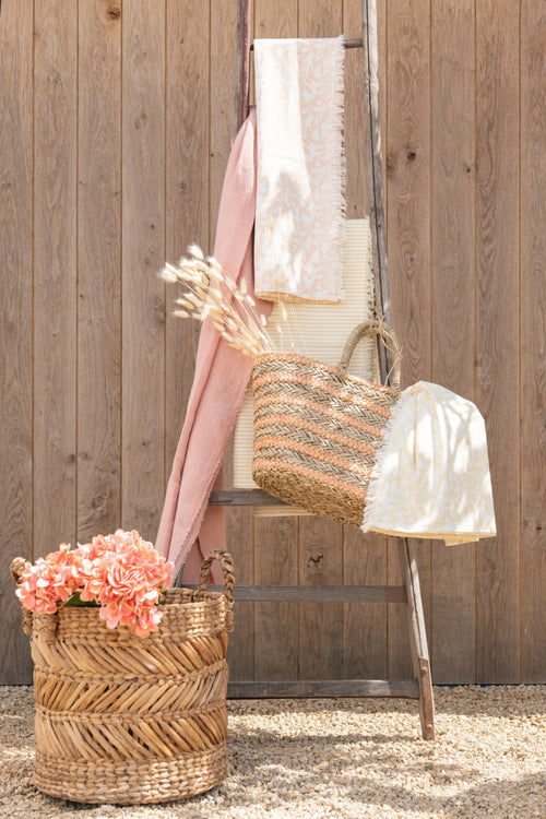 J-Line mand Gevlochten - raffia - naturel - set van 3