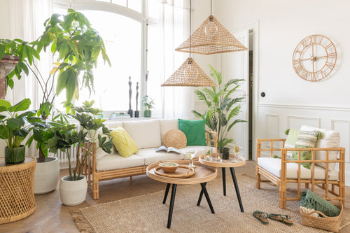 J-Line klok Roman - rotan/metaal - naturel - small - Ø 70 cm