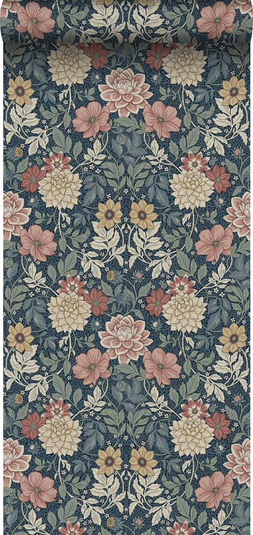 Borastapeter behang vintage bloemen in art nouveau stijl donkerblauw - 53 cm x 10.05 m - 660400 - vtwonen shop