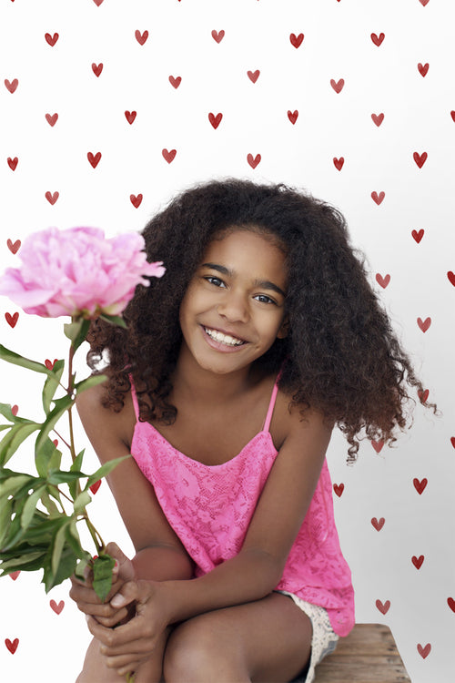 ESTAhome behang hartjes wit en rood - 50 x 900 cm - 131629 - vtwonen shop