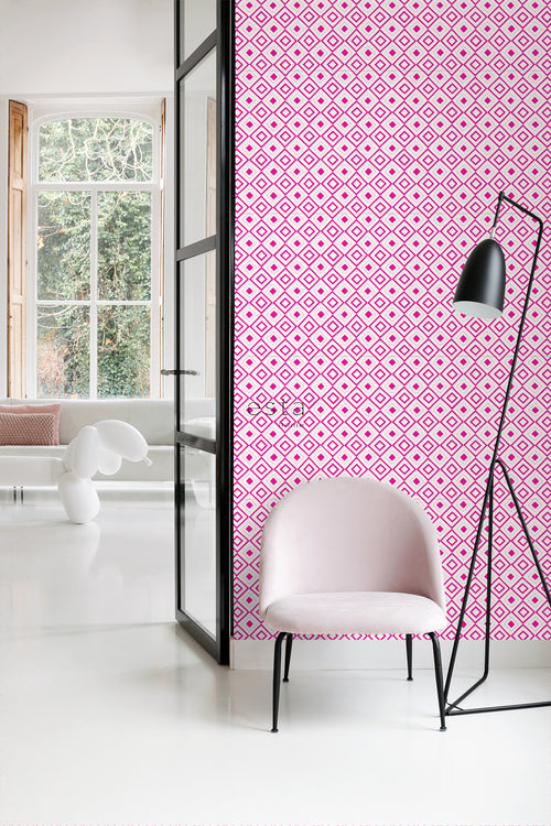 ESTAhome behang ruiten fuchsia roze - 53 cm x 10.05 m - 138862