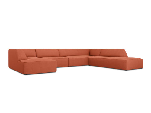 Micadoni Panoramische hoekbank rechts Ruby 7-zits, structurele stof, koraal - 273x366x69cm