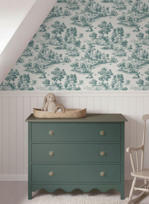 Sanders & Sanders behang toile de jouy print groen - 53 cm x 10 m - 641033