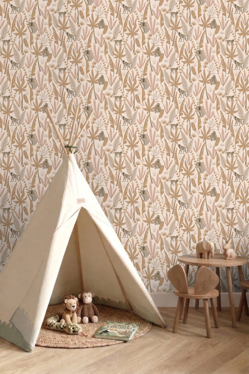 ESTAhome behang jungle apen terracotta roze - 50 x 900 cm - 139737