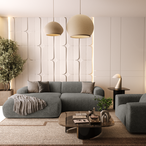 Sia Home - Hoekbanken links MYRA - Fluweel met patroon - Grijs - 266cm