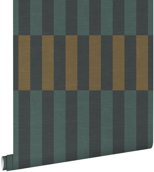 ESTAhome behang linnen-look strepen blauw en groen - 50 x 900 cm - 132249