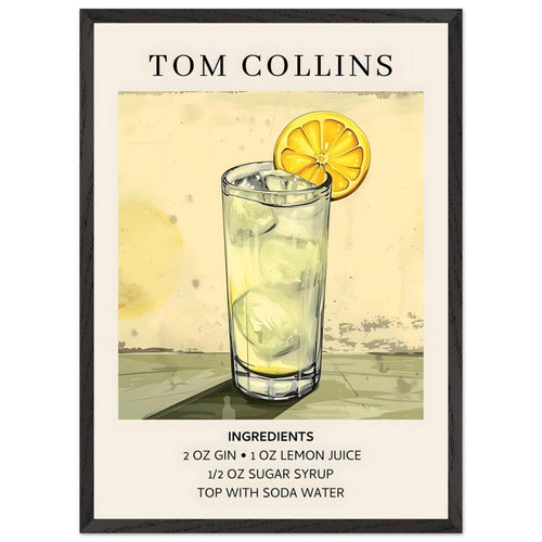 Artfulprints Poster met Lijst Tom Collins cocktail - Ingrediënten   - 50x70 cm - Groen