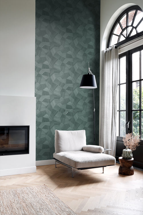 Origin Wallcoverings eco-texture vliesbehang grafisch 3D motief petrolgroen - 0.53 x 10.05 m - 347823 - vtwonen shop