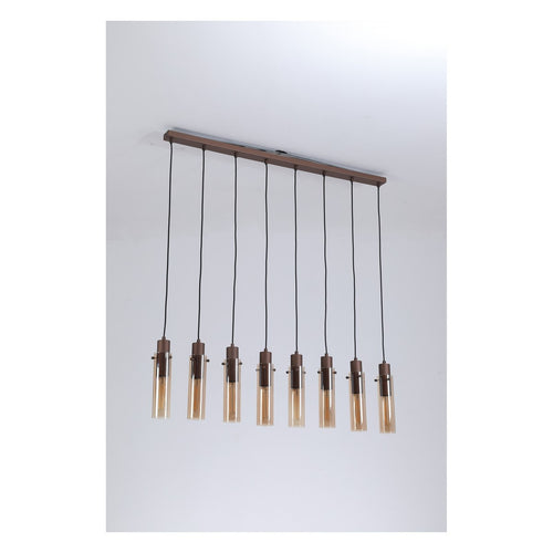 Searchlight Sweden II 8 lichtbalk plafond hanglamp mokka metaal & amber glas