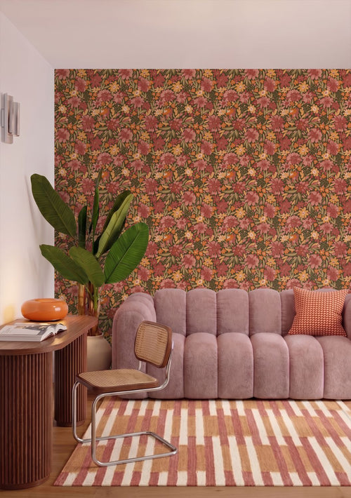 ESTAhome behang bloemen groen, rood en oranje - 50 x 900 cm - 132197