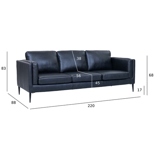 Furnhouse 3-zitsbank Valencia - Zwart - Leer - 88x220x83