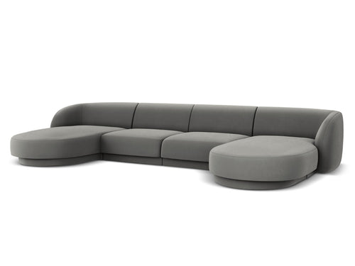 Micadoni Panoramische bank Miley 5-zits, flueel, lichtgrijs - 156x330x70cm
