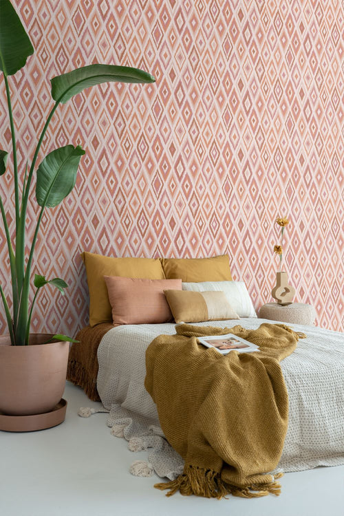 ESTAhome behang ruiten roze en terracotta - 50 x 900 cm - 131786