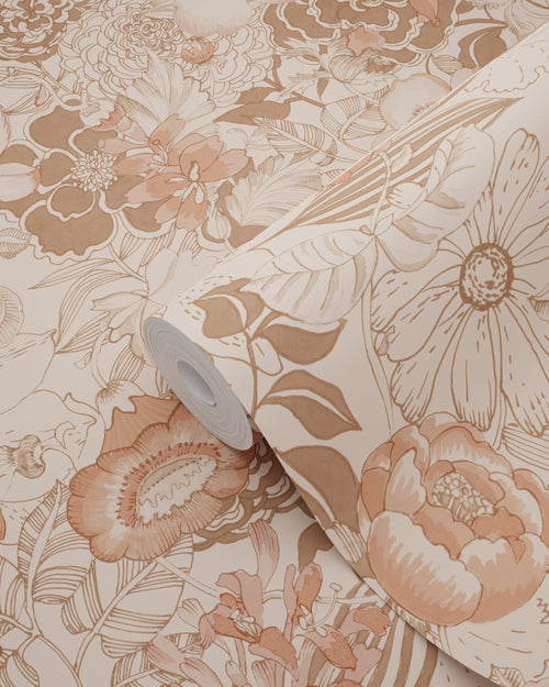 ESTAhome behang vintage bloemen terracotta roze - 53 cm x 10.05 m - 139766 - vtwonen shop