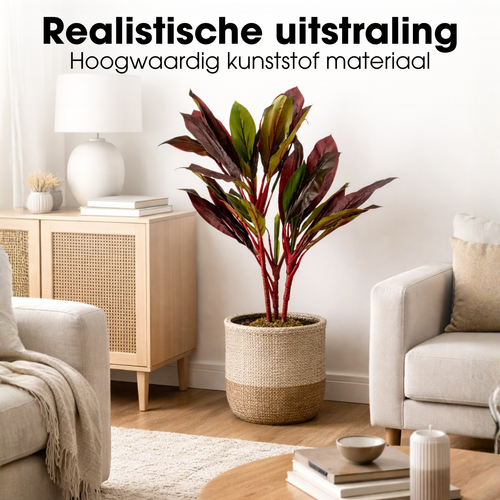 Mica Decorations Cordyline – Kunstplant in Pot – Realistische Nepplant Woondecoratie – Kunstplanten voor Binnen en Buiten – H90 x Ø70 cm – Rood