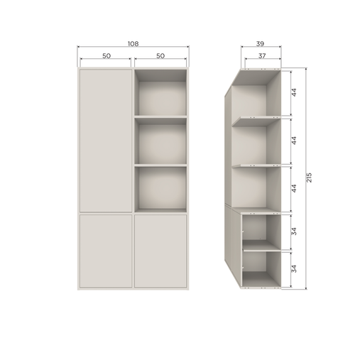 WOOOD opbergkast Meggy Links - Grenen hout - Dust/Grijs - 215x108x40 - vtwonen shop