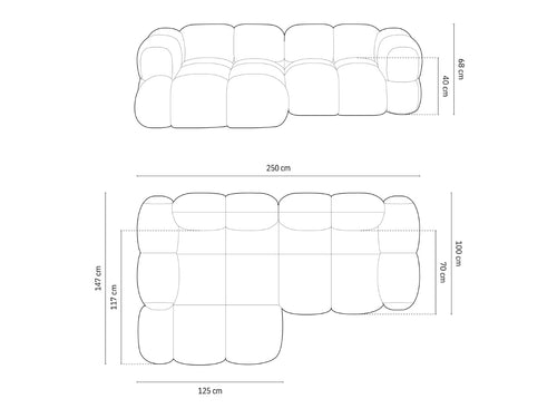 Cosmopolitan Design linker hoekbank Loretto 3-zits, structurele stof donkerblauw - 147x250x68cm