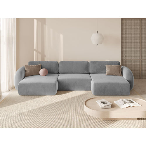 Cosmopolitan Design - Converteerbare panoramische rechte bank met opbergdoos Tonale 5-zits, flueel grijs - 149x362x88cm