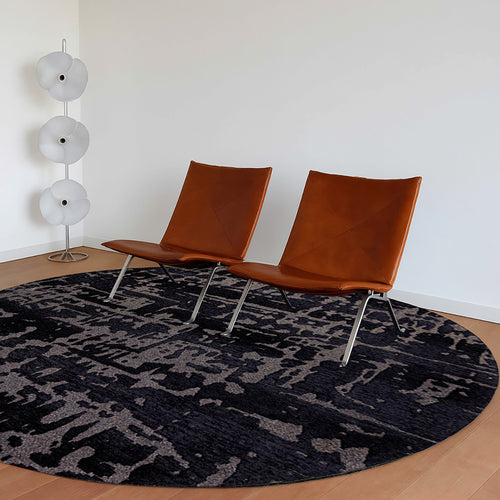 Louis De Poortere binnen & buiten machinewasbaar vloerkleed Structures Baobab van 70% gerecycled PET - zwart - 140x140cm