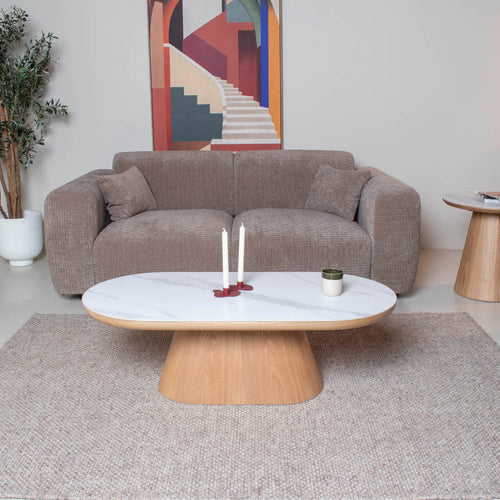 Giga Meubel Salontafel Alba - Ovaal Naturel Hout/Keramisch - 120x60x38cm