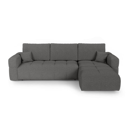 Premium Interiors - Rechthoekige hoekbank met slaapfunctie en opbergruimte VIBE - bouclé-stof grafietgrijs 286cm