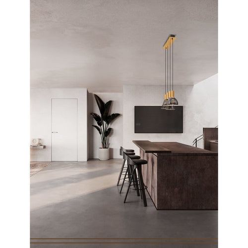 Nova Luce VOI Hanglamp voor aan het plafond, rookkleurig messing met gouden Triac-technologie, dimbare LED-lamp, 32W, 960lm, 3000K