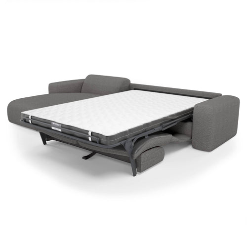 Sia Home - Linkshoekbank met slaapfunctie MYRA - bouclé-stof grafietgrijs 299cm