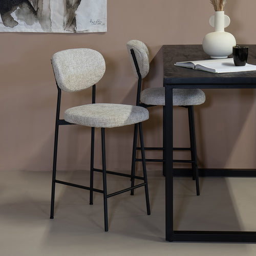 Giga Meubel Barstoel Vajen - Stof/Metaal - Beige - Set van 2