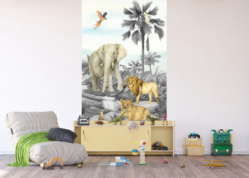 Sanders & Sanders fotobehang jungle dieren grijs - 270 x 150 cm - 601225