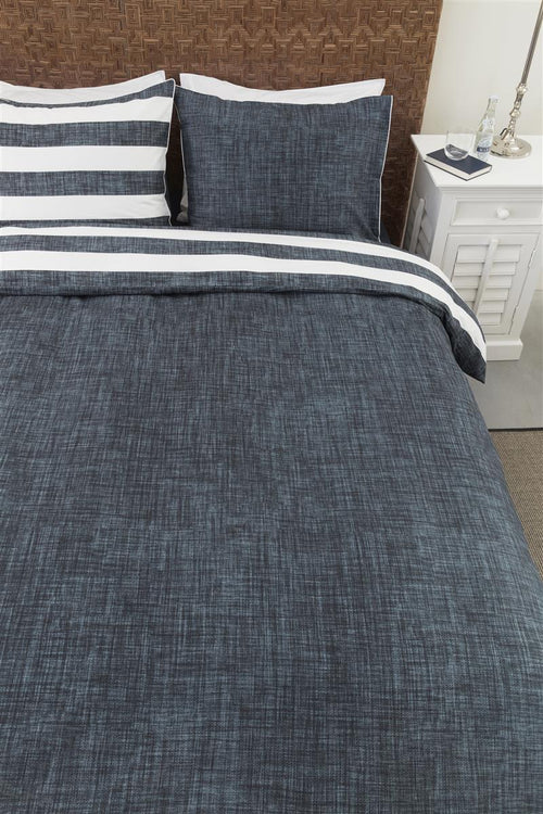 Riviera Maison dekbedovertrek Lindy Lines - 240x200/220 cm - marineblauw