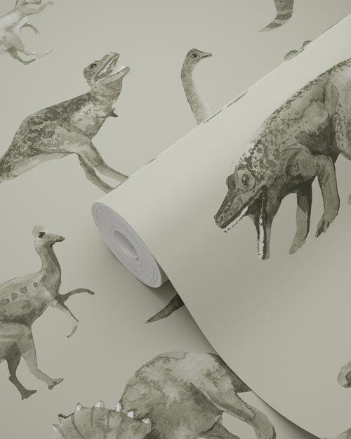 ESTAhome behang dinosaurussen vergrijsd groen - 50 x 900 cm - 131205