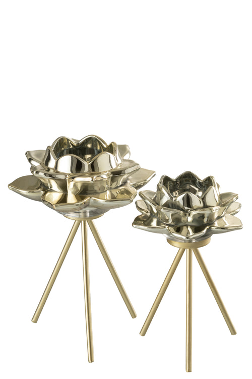 J-Line theelichthouder op voet Bloem - glas - goud - large - vtwonen shop