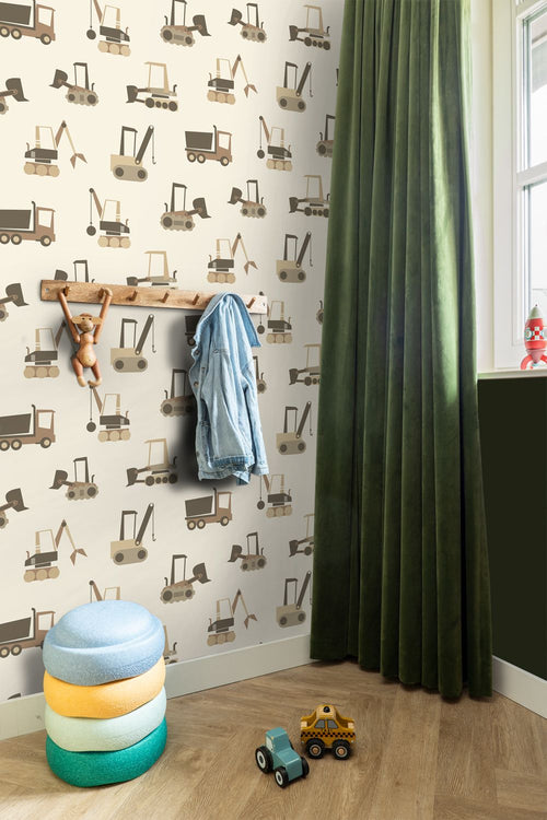 ESTAhome behang voertuigen beige en bruin - 50 x 900 cm - 132245
