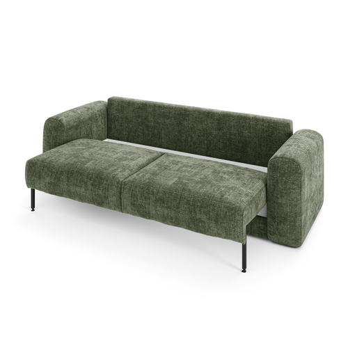 Sia Home - Slaapbank met opbergruimte, notenhout RIO - gewaafd fluweel smaragdgroen 250cm