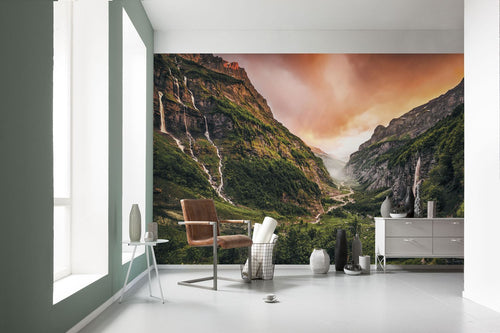 Sanders & Sanders fotobehang landschap groen en terracotta roze - 400 x 250 cm - 612498