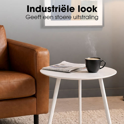MMica Decorations Seatle Bijzettafel voor Buiten - Salontafel Rond - Plantentafel en Koffietafel - H45 x D38 cm - IJzer - Wit