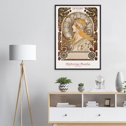 Artfulprints Poster met Lijst Alphonse Mucha - La plume   - 30x40 cm - Bruin