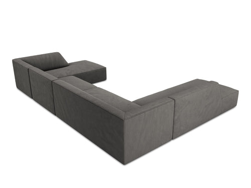 Micadoni Panoramische hoekbank links Ruby 7-zits, ribfluwelen, donkergrijs - 273x366x69cm