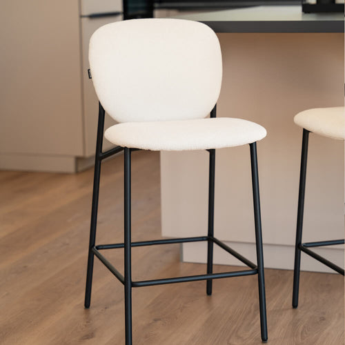 HOME DELUXE CELDA Bouclé Fluweel - Set van 1 Wit | Barstoelen - vtwonen shop
