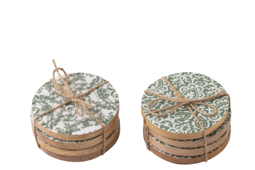 J-Line onderzetter - hout - groen/wit - set van 8