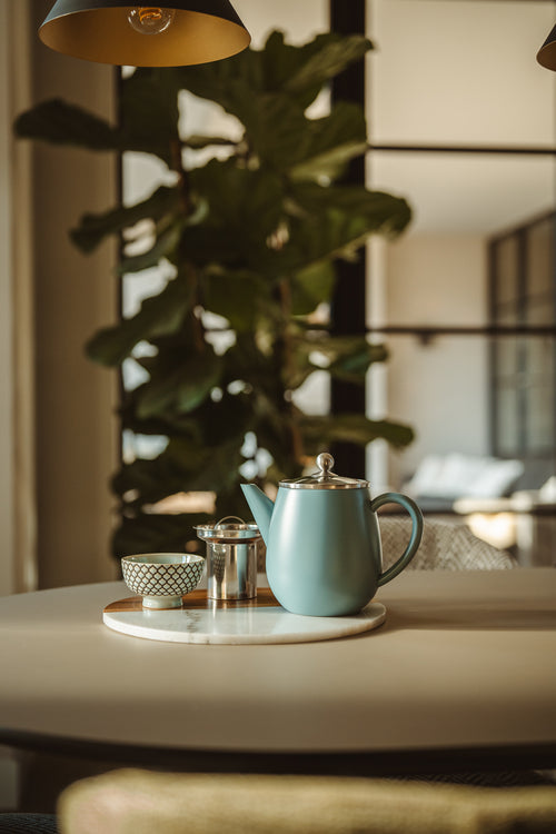 Bredemeijer - Dubbelwandige theepot Eva - 1,1 liter - IJsblauw - Met filter