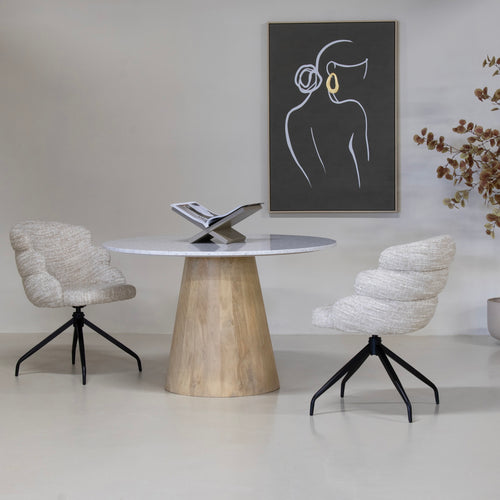 DÉJA Living Eettafel Sara Rond - Terrazzo/Hout - Naturel - 120x120x76cm - vtwonen shop