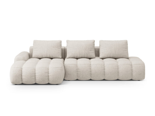 Cosmopolitan Design Uitklapbare hoekbank links met opbergdoos Linz 3-zits, structurele stof beige - 142x275x84cm