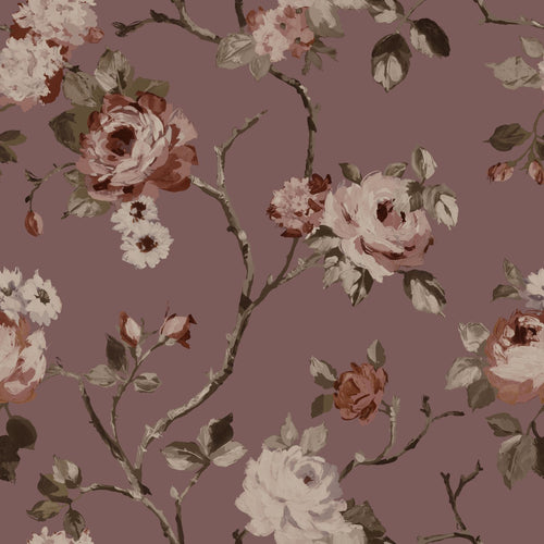 ESTAhome behang vintage bloemen aubergine paars - 50 x 900 cm - 131127 - vtwonen shop